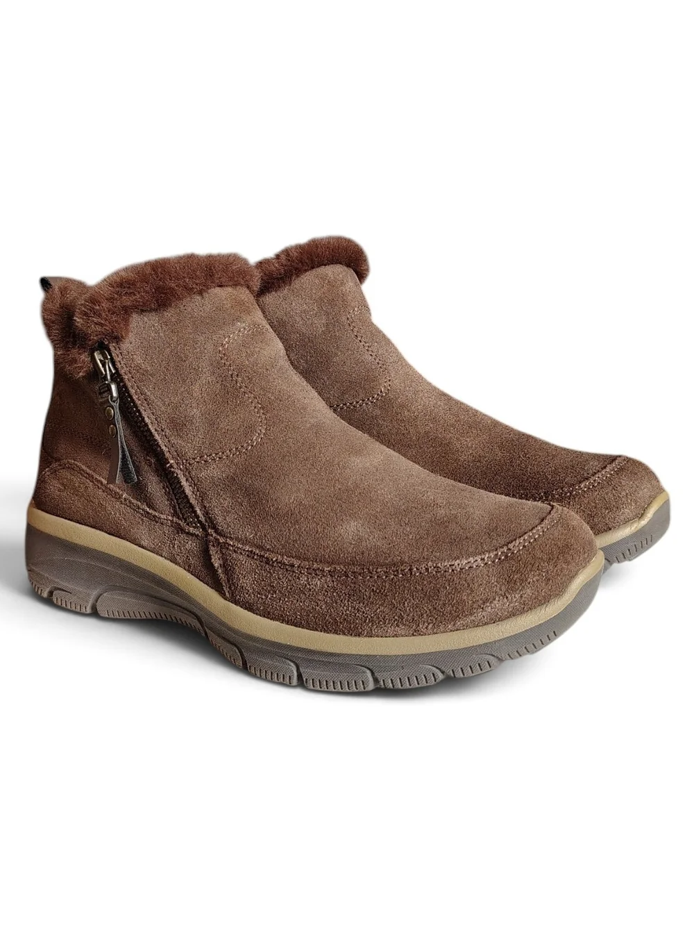 Sketchers Women's 11 Relaxed Fit Easy Going Cool Zip Chocolate Suede Lined Boots